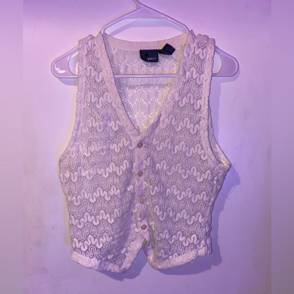 Liz Wear White Mesh Button Up Vest